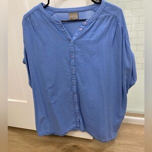 Casual Blue Linen Button-Up Top